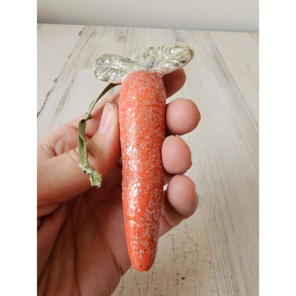 Plaster Easter carrot ornament glitter shabby chic as is tree spring decor - Picture 8 of 9